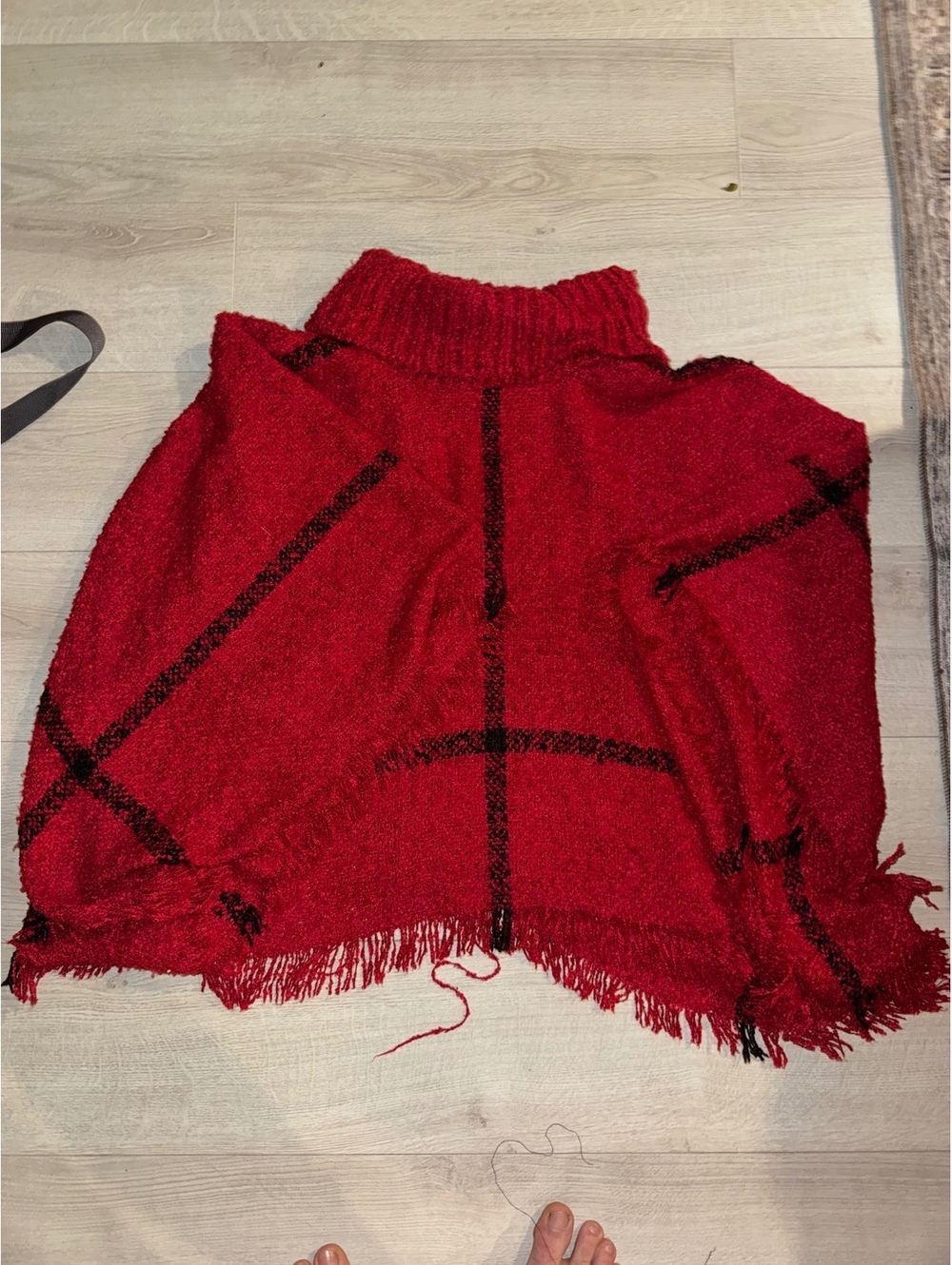 Vintage Women's Red Acrylic Knit One Size Poncho Sweater Shall